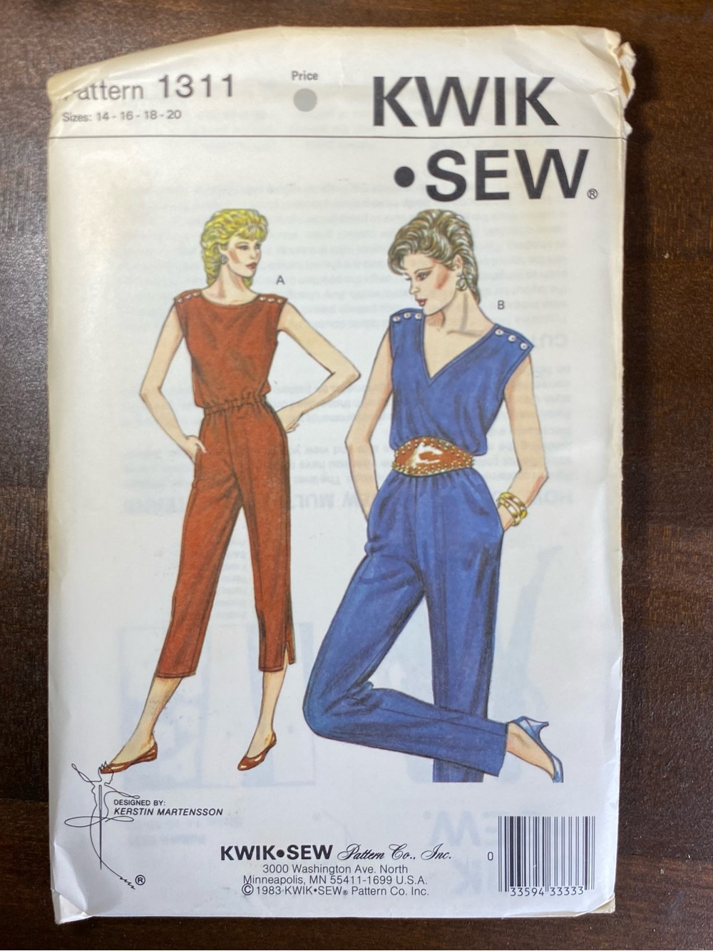 VTG 1980s Kwik Sew 1311 Jumpsuit Sewing Pattern Uncut 14-20